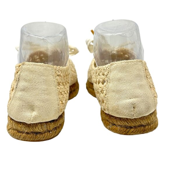 Saint Laurent Womens 7 38 Cream Espadrille Lace Up Loafers Woven Round Toe - Picture 6 of 16